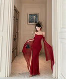 ロングドレス イブニングドレス セクシー 上品 ストラップ メッシュ フリル リボン シェイプドウエスト スレンダー パーティー JC2-CD7-238-86510620