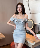 【3色】ミニドレス キャバドレス セクシー レース ローカット キャミワンピ フリル リボンストラップ 指名 JC2-YM8893