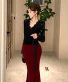 【2点セット】ロングドレス セクシー ボディコン きれいめ フェミニン レースカーディガン リボンタイ ストラップワンピ 着やせ 大人可愛い JC2-ZED881313DXH348B