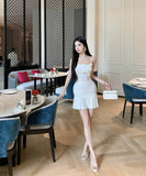 【2色】ミニドレスタイトドレスフリルエレガントフラワーセクシーパーティー大人可愛いキャミワンピ WQ2-SJHY10841