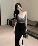 【3色】ロングドレス キャバドレス セクシー 上品 Vネック バイカラー バイカラー タイト パーティードレス JC2-DD6300