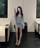 Lady's coco ミニドレス キャバドレス セクシー オフショルダー 背中あき 長袖タイト ウエストマーク 細見え  デート LW2-CD5-109-85010450