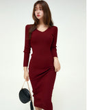 【3色】膝丈ドレス キャバドレス セクシー 韓国風 Vネック ボディコン リブニット タイト 出勤 デート JC2-MLS57256151