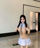 【秋新作】ミニドレス キャバドレス プレッピースタイル  ウエストマーク プリーツスカート 大人可愛い デート LW2-XKDD335A-3139-Sep21