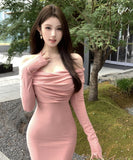 Lady's coco ロングドレス キャバドレス セクシー タイトキャミワンピース ホルターネック フェイクツーピース スリムライン  パーティー デート LW2-OYF8730