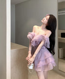 【2色】ミニドレスキャバドレスセクシーフリル着痩せ気質かわいいオフショルダー同伴Aライン WQ2-XKD-D318A-6280-Mar9