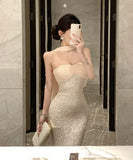 ロングドレス キャバドレス セクシー ベアトップ スパンコール ウエストマーク ショール付き バースデー パーティー JC2-DD3816