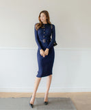 Lady's coco 膝丈ドレス キャバドレス セクシー 韓国スタイル ニットタイトワンピ 半ハイネック スリムフィット ウエストマーク ミディ丈 LW2-DD6029