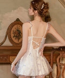 【2色】ルームウェア ランジェリー セクシー スウィート系 バタフライ刺繍 チュール サテン 谷間メイク バックオープン JC8-GR5261