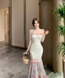 ロングドレスキャミワンピ花柄マーメイドドレスレース旅行セクシー韓国っぽ個性感 WQ2-DD4859