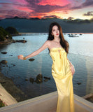 ロングドレス キャバドレス セクシー ベアトップ 上品 サテン リボンデザイン カットアウト バックオープン 誕生日 JC2-XHY911182