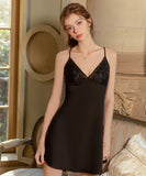 ルームウェア ランジェリー セクシー Vネック クロスデザイン バックオープン サテン 刺繍 レース JC8-GR-R6371