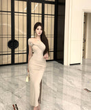 ロングドレスセクシーキャバドレス宴会パーティーワンショルダーフラワータイトドレス着痩せ気質 WQ2-ZED882540DXH437A