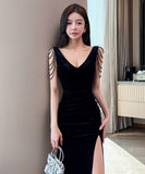 【3色】ロングドレス キャバドレス セクシー ローカット スリット入り 上品 バックオープン イブニングドレス パーティー JC2-YM9217