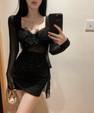 【2色】 ミニドレス キャバドレス セクシー  ナイトドレス ミニ丈 タイトワンピース オフショル Vネック リボンポイント ボディライン LW2-DD5839