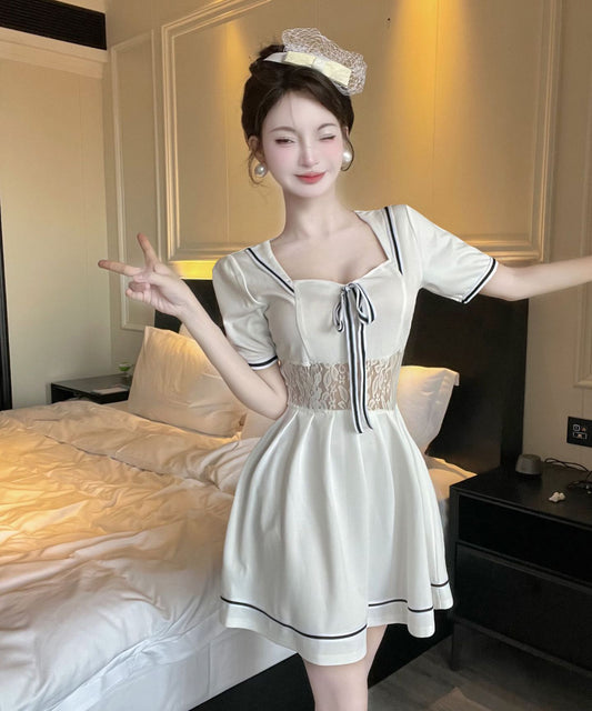 【2色】膝丈ドレス キャバドレス セクシー大人可愛い タイト ナイトドレス レース  ウエストマーク フェミニン LW2-DD5816