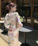 ロングドレスVネック小顔花柄エレガントフランス風着痩せ通勤おしゃれ WQ2-ZED6780