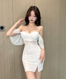 【3色】谷間魅せ 背露出  ミニドレス 透け感 大人可愛い キラキラ MY2-DD5822