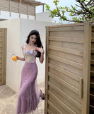 ロングドレスタイトドレスレースフラワーマーメイドドレスセクシーエレガント韓国っぽキャミワンピ WQ2-CD6-157-81570780