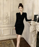 【2色】膝丈ドレス キャバドレス セクシー  エレガント タイトワンピース ウエストシェイプ ドレープ デザイン ペンシルスカート スリムフィット 上品 LW2-ZED886530DXH348A