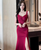 【3色】ロングドレス セクシー ボディコン ノースリーブ ディープVネック 上品 スリット 着やせ パーティー JC2-YM9206