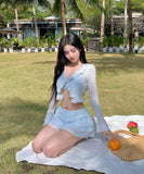 【4点セット】水着 ビキニ かわいい セパレートタイプ 長袖 体型カバー 細見え INS映え 温泉 リゾート ビーチ JC7-DP-A22967