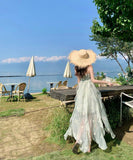 ロングドレス リゾートウェア ハーネスネック 花柄 フリル シフォン フレンチテイスト レトロ JC2-CD4-516-53040800