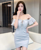 【3色】ミニドレス キャバドレス ミニドレス セクシー バブルスリーブ ボディコン オフショルダー タイトフィット JC2-YM8870