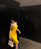 膝丈ドレスニットドレスタイトドレスセクシー通勤気質着痩せ WQ2-MXX5238