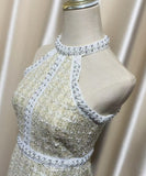 手作りドレスツイードドレス高級感ミニドレスセレブ風キラキラ宴会パーティー着痩せ気質 WQ2-GZXX002