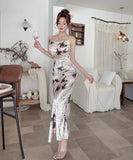 【3色】ロングドレス キャバドレス セクシー 胸元大胆 レオパード柄 ベロア素材 キャミワンピ タイトシルエット 指名 JC2-DD6330