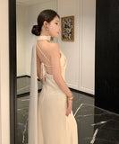 Lady's coco ロングドレス キャバドレス セクシー サテン ワンショルダー  エレガント 気質アップ 二次会 披露宴 上品 LW2-XHY5229