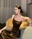 ロングドレス キャバドレス セクシー フェミニン フレンチ サテン カットアウト ドレープ 誕生日 パーティー JC2-XHY913262