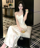 ロングドレス キャバドレス セクシー 上品 フレンチ サテン キャミワンピ ラメ マーメイドライン パーティー JC2-XHY919892