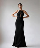 【2色】ロングドレス キャバドレス パーティードレス シンプル フィット感 上品 リボン キャミソール ホルターネック バースデー パーティー JC2-JSXA868