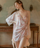 ルームウェア ランジェリー セクシー スイート系 フラワー柄 シフォン素材 シアー感 リボン ガウン付きセット JC8-GR6523