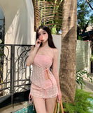 水着ビキニベアトップレースチュール花柄温泉ビーチ海モノキニ非対称おしゃれ旅行 WQ7-YQ-HH3ABSNLL