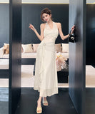 【2色】ロングドレス キャバドレス セクシー ホルターネック Vネック フラワーモチーフ ノースリーブ JC2-ZED885045DXH443