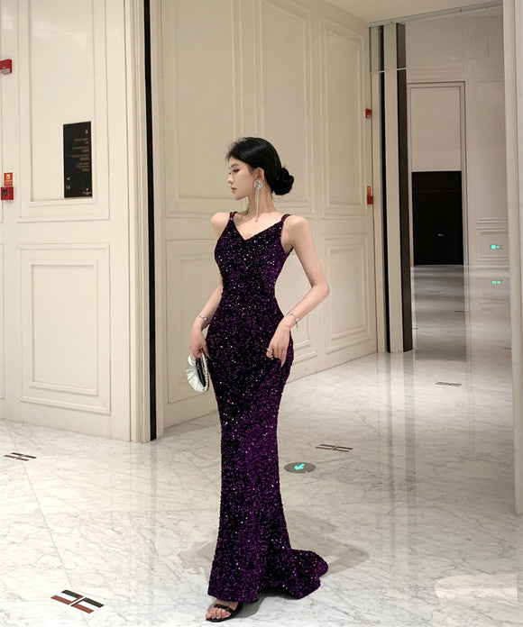 ロングドレスバックレスドレス宴会パーティーキャバドレスキャミワンピナイトクラブキラキラセクシー高級感 WQ2-ZED888100HS109