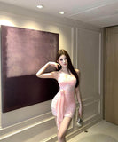 ミニドレスタイトドレスキャバドレスセクシーレースホルターネックエレガント気質フラワー非対称 WQ2-ZED885623DXH238B