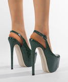 【2色】ハイヒール ストーンエンボス プラットフォームソール オープントゥ 美脚効果 エレガント パーティー フォーマルシューズ JC5-JLGJJM-669-9