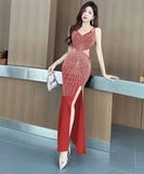 【3色】ロングドレス スリップナイトドレス  宴会 エレガント 谷間見せ セクシー キャバクラ 指名 気質 KS2-DD3910