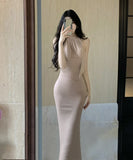 ロングドレス キャバドレス セクシー ホルターネック リボンタイ 上品 スリット入り ヒップライン デート 通勤 JC2-DD6335