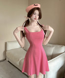 【3色】ミニドレス キャバドレス 甘めセクシー フレンチレトロ キャミワンピ スクエアネック 着痩せ デート 女子会 JC2-ZED887359GT528B