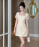 ミニドレス キャバドレス  プティット 清楚 スクエアネック 普段使い 大人カジュアル きれいめ 優雅 デート JC2-JY9082