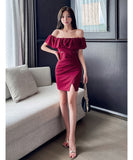 ミニドレス キャバドレス セクシー フリルオフショルダー タイトミニドレス エレガント ナイトドレス クラブ パーティー JC2-YM8879