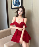 【2色】ミニドレス キャバドレス キャミワンピ セクシー オフショルダー ウエストシェイプ パーティー JC2-DD5471