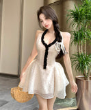 ミニドレス水玉柄谷間見せキャバドレスAライン着痩せ気質エレガントセクシー大人可愛い韓国っぽ WQ2-XKD-D310-3362-Apr8