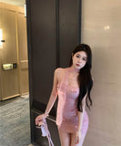 2色キャミワンピミニドレスチュールリボンカワセクシーナイトクラブパーティー肌見せ高級感 WQ2-XKD-D342-708-Apr5