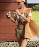 ビキニ水着モノキニ上下セットパフスリーブカワセクシー温泉海おしゃれ韓国っぽ WQ7-BY3115